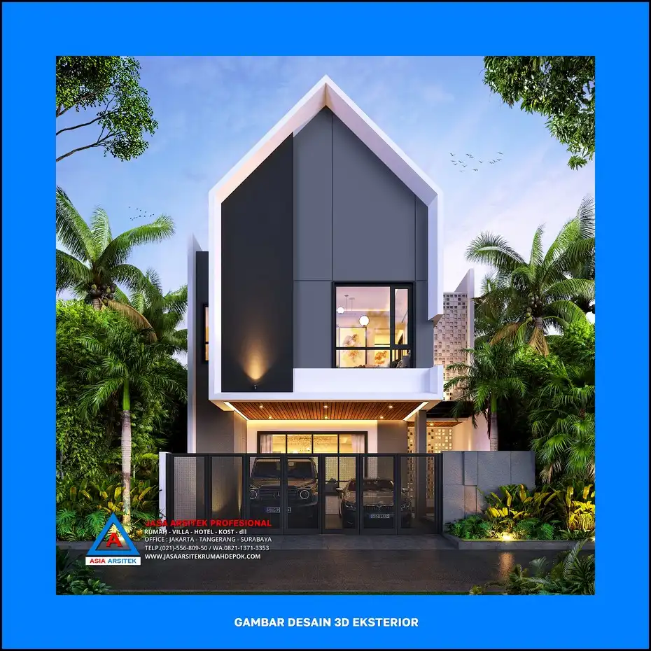 tampak depan Desain Rumah Scandinavian 2 Lantai 9×18 meter