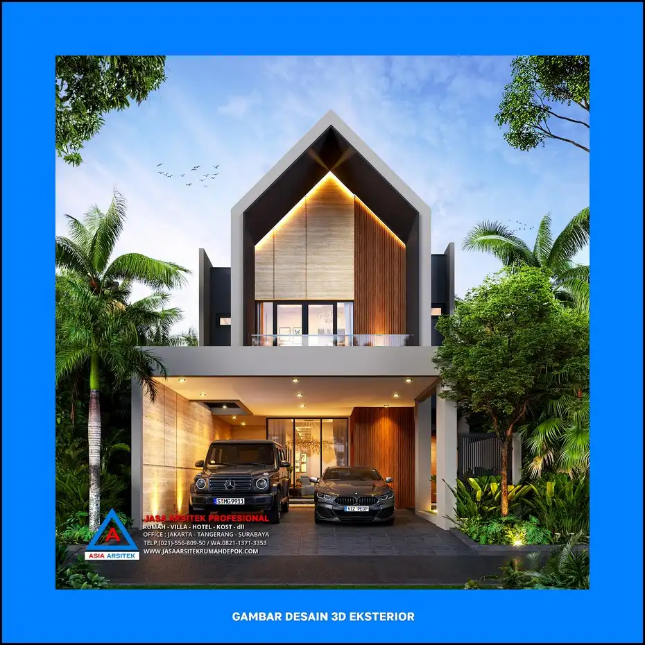 tampak depan Desain Rumah Scandinavian 2 Lantai Terbaru 2025