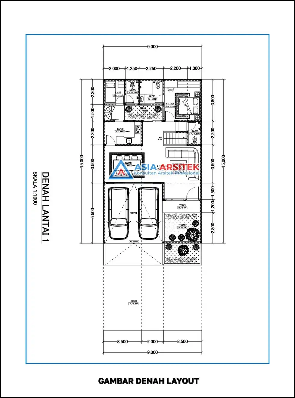 denah Desain Rumah Scandinavian 2 Lantai dengan Denah