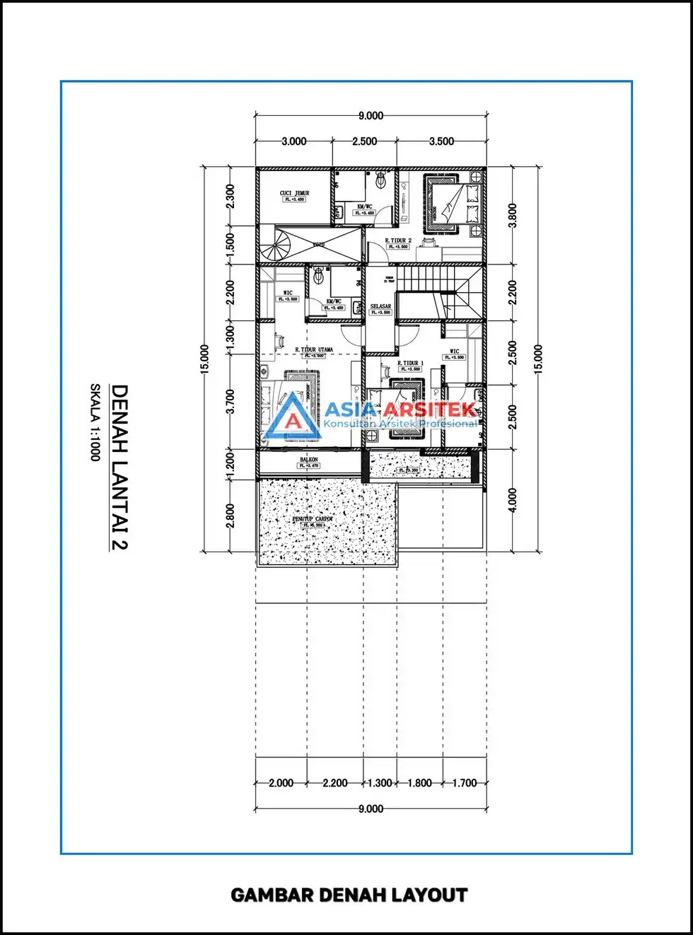 layout Desain Rumah Scandinavian 2 Lantai dengan Denah