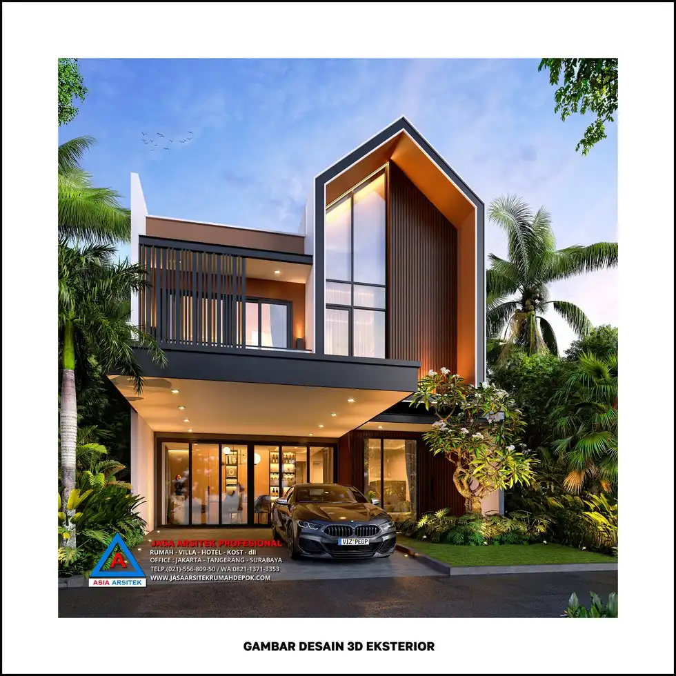 depan kiri Desain Rumah Scandinavian 2 Lantai dengan Denah