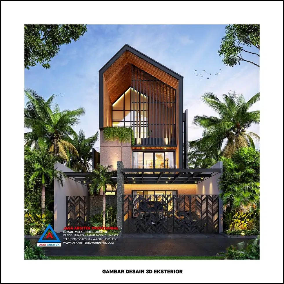 tampak depan Desain Rumah Scandinavian 3 Lantai dengan Denah