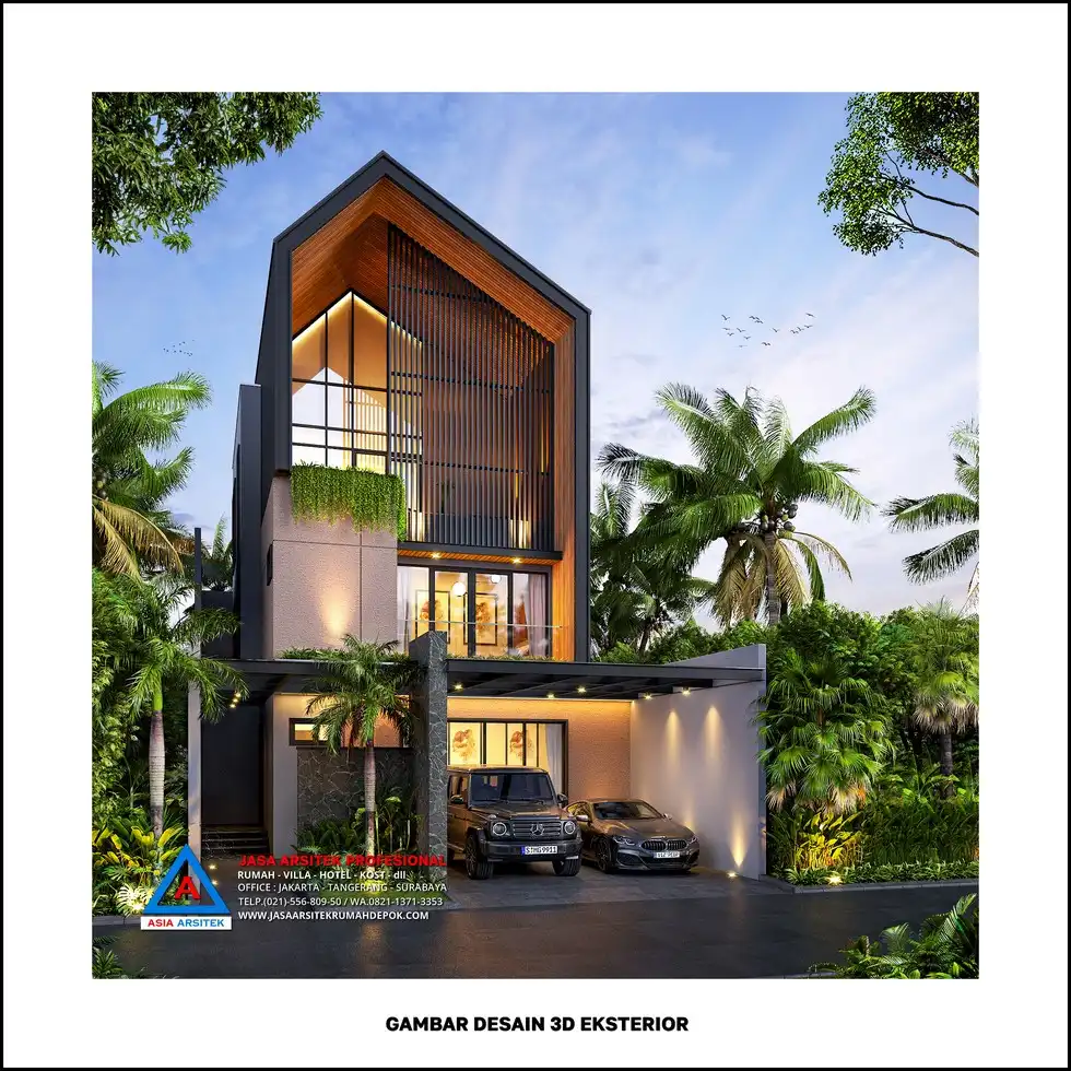 depan kiri Desain Rumah Scandinavian 3 Lantai dengan Denah