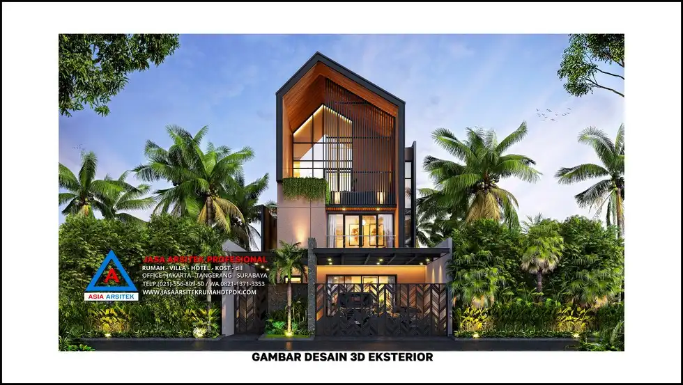 landscape Desain Rumah Scandinavian 3 Lantai dengan Denah