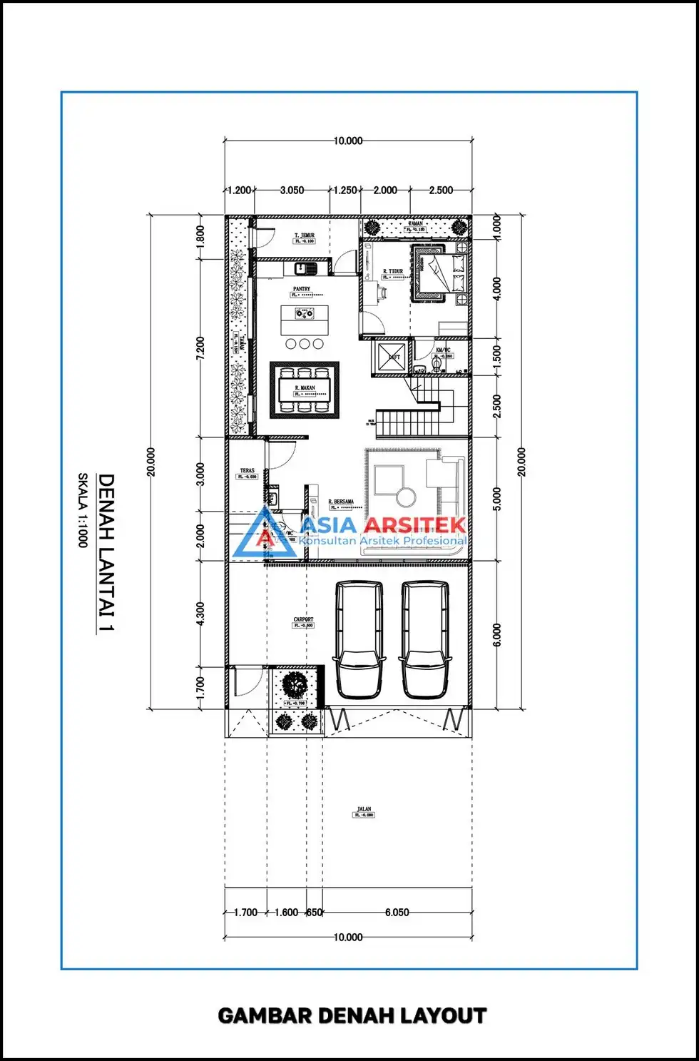 denah Desain Rumah Scandinavian 3 Lantai dengan Denah