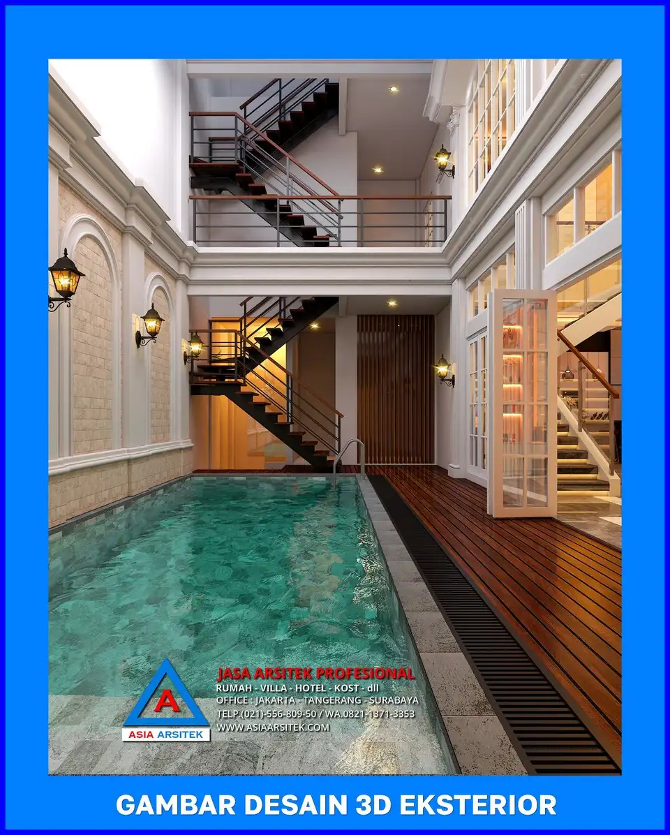 kolam renang rumah oleh Jasa Arsitek Rumah di Pondok Cina Depok