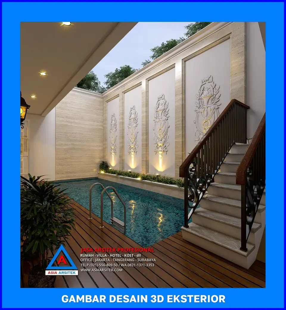 kolam renang rumah klasik oleh Jasa Arsitek Rumah di Sawangan Lama Depok