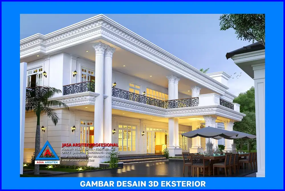 tampak belakang rumah klasik mewah oleh Jasa Arsitek Rumah di Tapos Depok