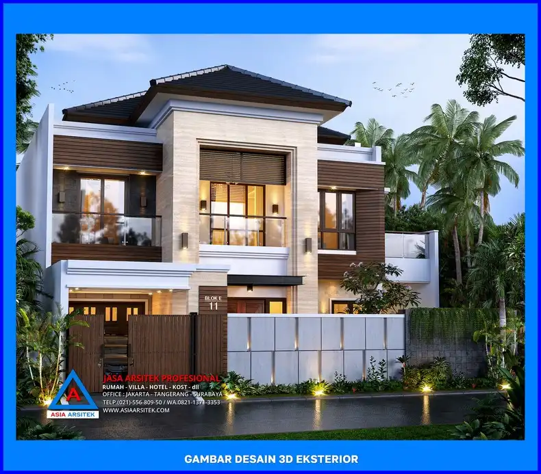 fasad depan dengan pagar oleh Jasa Desain Rumah Custom di Depok, jasa arsitek rumah depok, jasa desain rumah depok, jasa gambar rumah depok