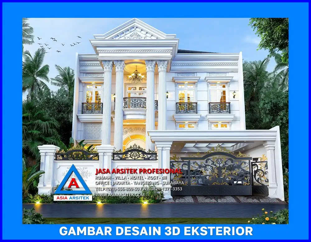 tampak depan rumah mewah klasik oleh Jasa Gambar Rumah di Depok