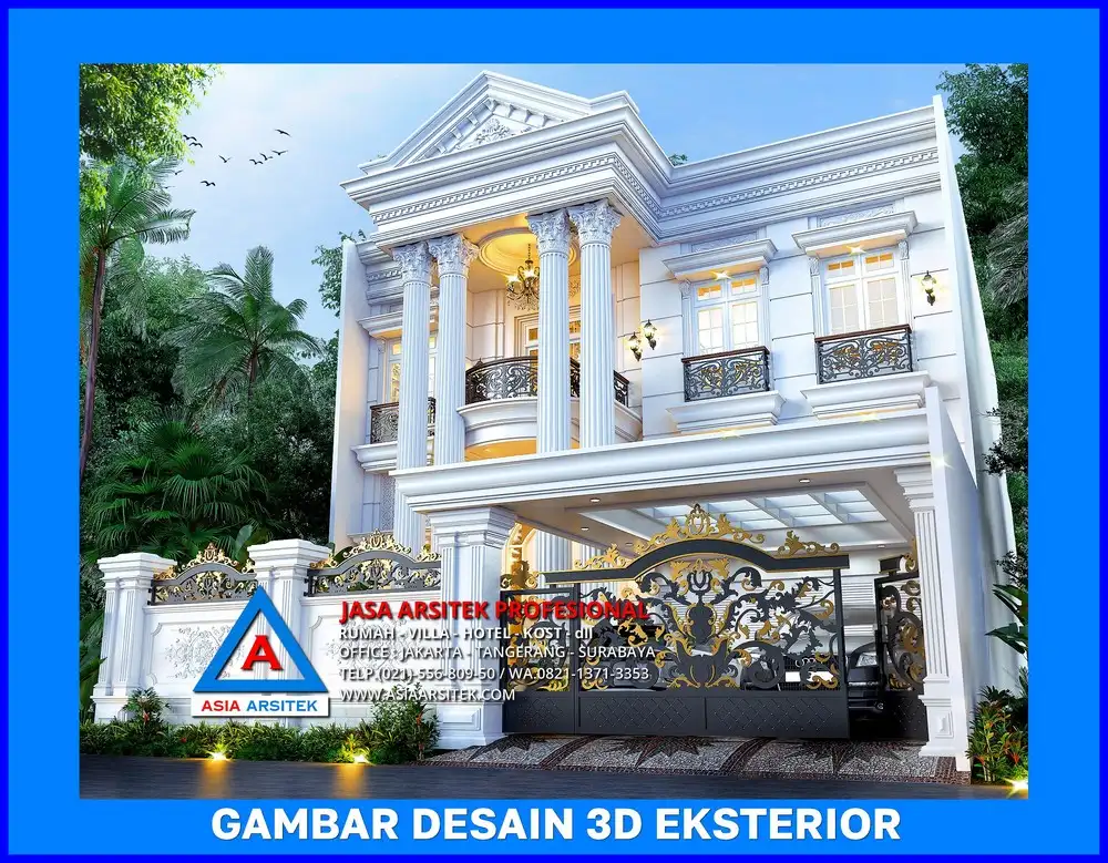 fasad rumah mewah klasik oleh Jasa Gambar Rumah di Depok
