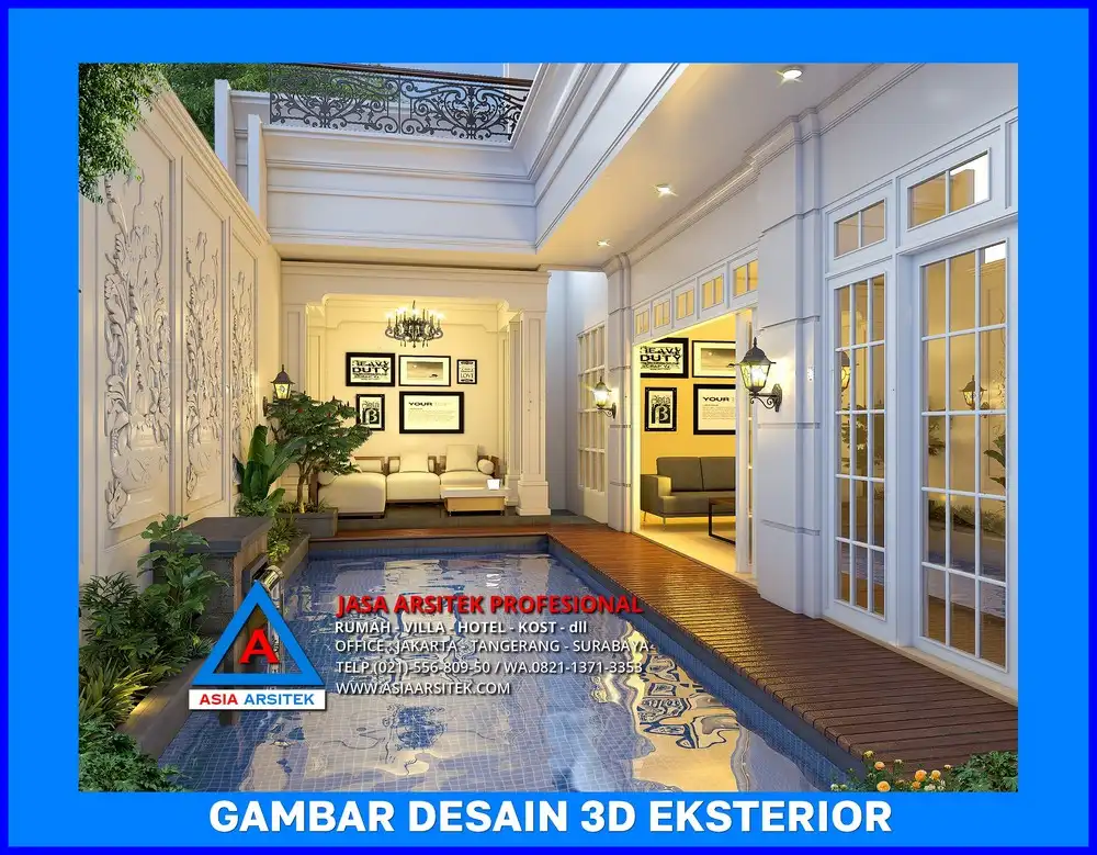 kolam renang rumah klasik oleh Jasa Gambar Rumah di Depok