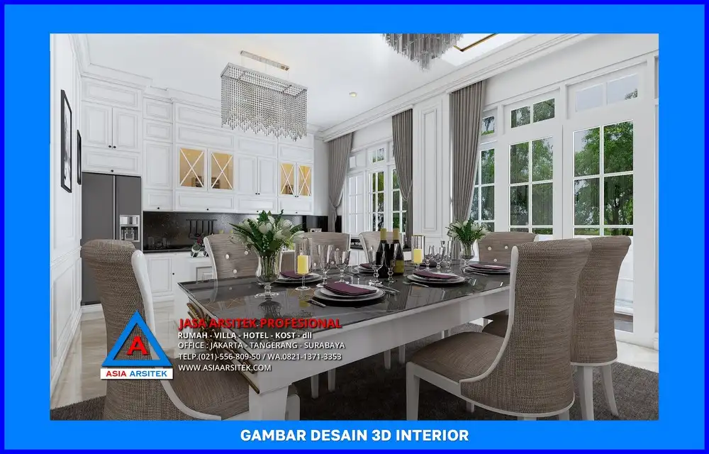 ruang makan rumah klasik oleh Jasa Gambar Rumah di Depok