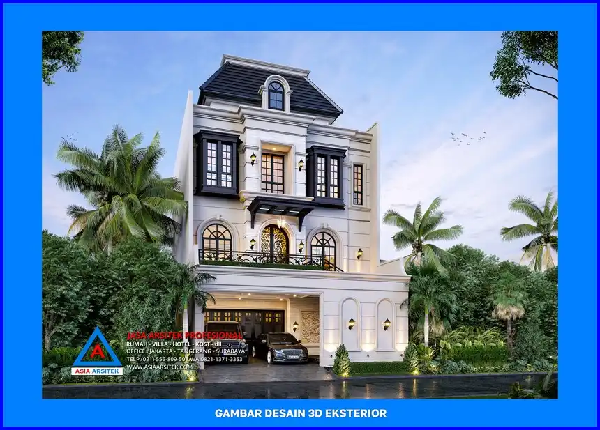 fasad rumah 3 lantai oleh Jasa Kontraktor Rumah di Depok, jasa arsitek rumah depok, jasa desain rumah depok, jasa gambar rumah depok