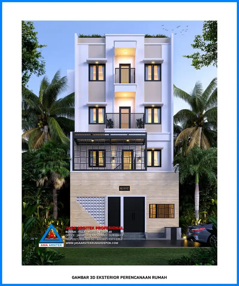 tampak depan Kontraktor Rumah Kost 4 Lantai Profesional, kontraktor rumah, jasa kontraktor, jasa kontraktor rumah, kontraktor bangun rumah, kontraktor rumah mewah, kontraktor bangunan, jasa kontraktor bangunan
