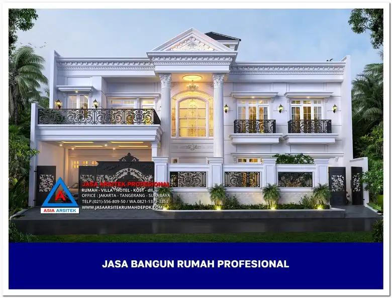 tampak depan Jasa Bangun Rumah Mewah Dan Eksklusif Di Depok, jasa arsitek rumah, biaya bangun rumah per meter, jasa bangun rumah per meter, kontraktor bangun rumah, jasa bangun rumah borongan, harga bangun rumah per meter