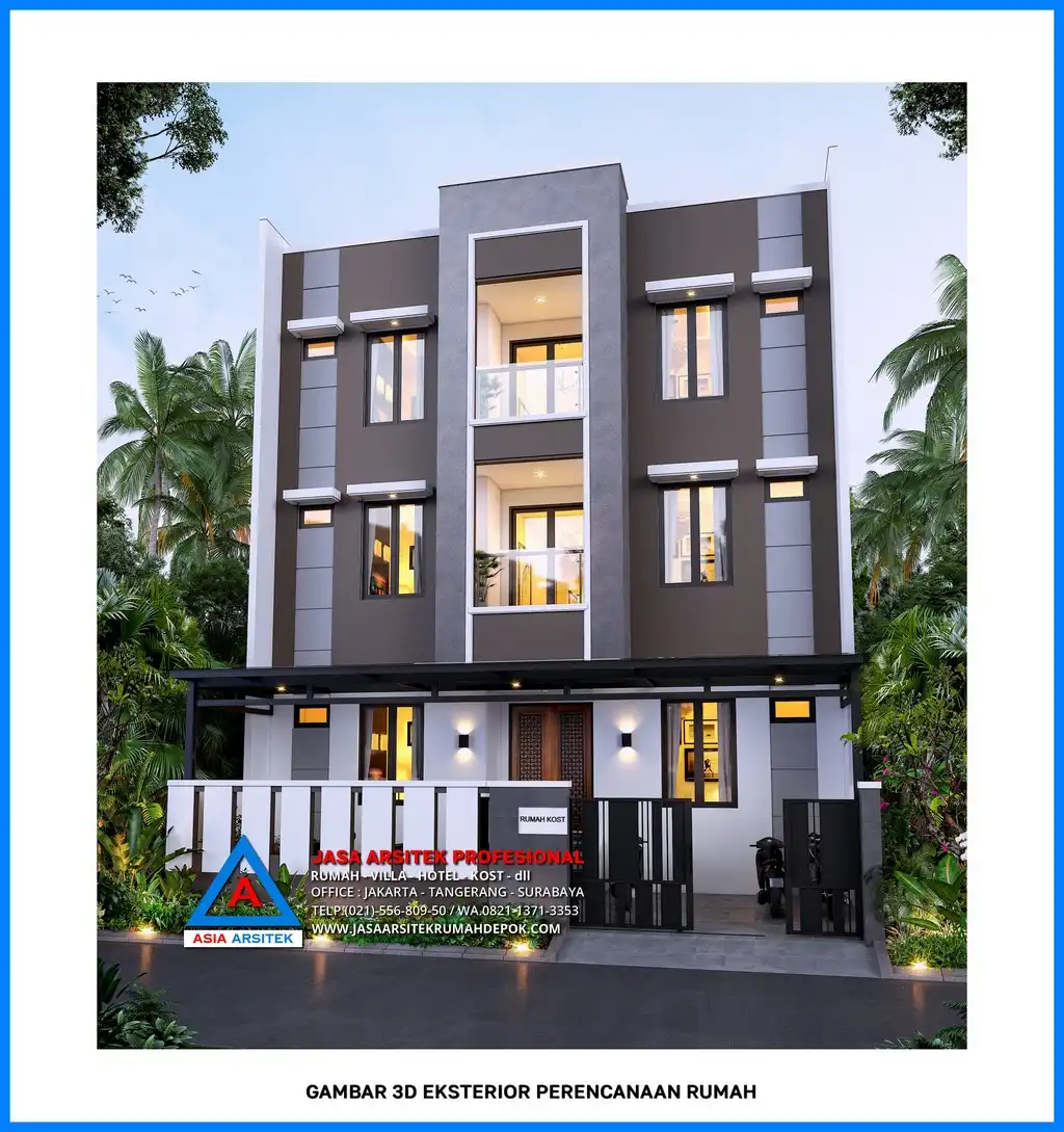 tampak depan Kontraktor Rumah Kost 3 Lantai Minimalis, kontraktor rumah, jasa kontraktor, jasa kontraktor rumah, kontraktor bangun rumah, kontraktor rumah mewah, kontraktor bangunan, jasa kontraktor bangunan