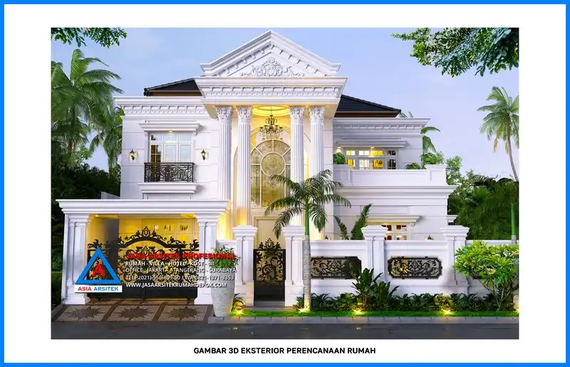 tampak depan Kontraktor Rumah Mewah Klasik 2 Lantai, kontraktor rumah, jasa kontraktor, jasa kontraktor rumah, kontraktor bangun rumah, kontraktor rumah mewah, kontraktor bangunan, jasa kontraktor bangunan