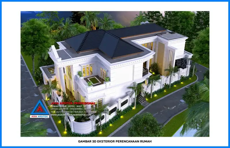 tampak atas Kontraktor Rumah Mewah Klasik 2 Lantai, kontraktor rumah, jasa kontraktor, jasa kontraktor rumah, kontraktor bangun rumah, kontraktor rumah mewah, kontraktor bangunan, jasa kontraktor bangunan