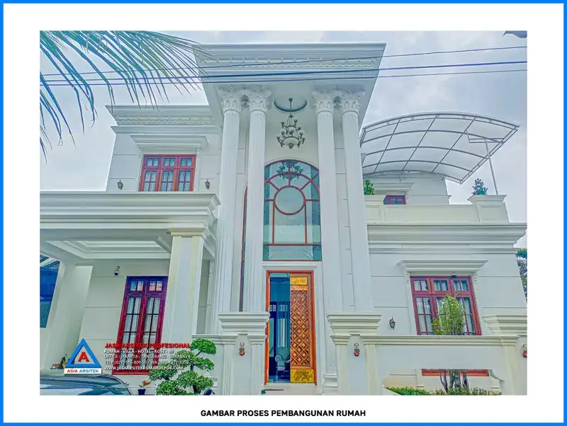 tampak depan bangunan Kontraktor Rumah Mewah Klasik 2 Lantai, kontraktor rumah, jasa kontraktor, jasa kontraktor rumah, kontraktor bangun rumah, kontraktor rumah mewah, kontraktor bangunan, jasa kontraktor bangunan