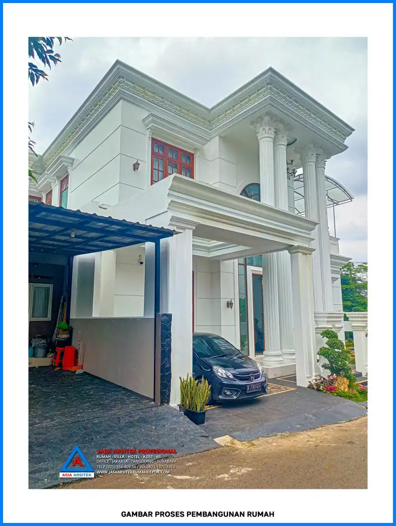 depan kiri bangunan Kontraktor Rumah Mewah Klasik 2 Lantai, kontraktor rumah, jasa kontraktor, jasa kontraktor rumah, kontraktor bangun rumah, kontraktor rumah mewah, kontraktor bangunan, jasa kontraktor bangunan