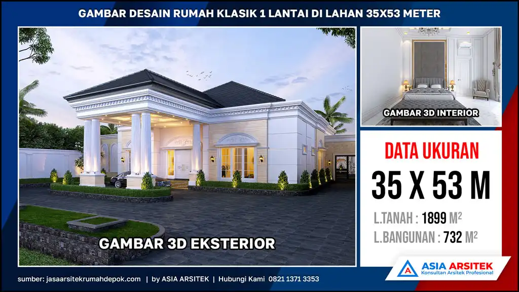 hd Gambar Desain Rumah Klasik 1 Lantai di lahan 35x53 meter, gambar rumah klasik, desain rumah klasik, model rumah klasik, rumah klasik elegan, inspirasi rumah klasik, contoh rumah klasik