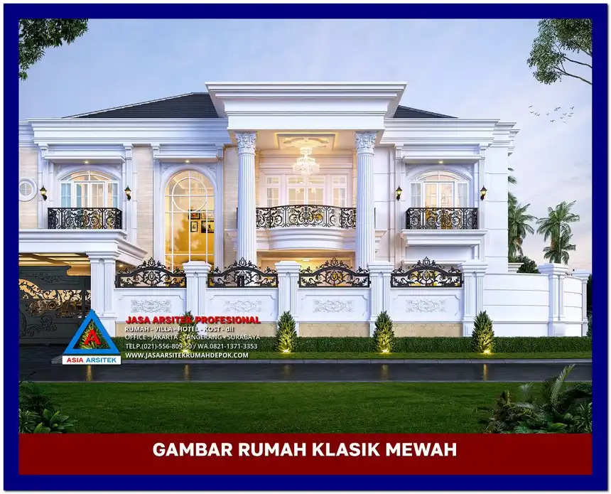 tampak depan Gambar Desain Rumah Klasik 2 Lantai di lahan 670 m2, gambar rumah klasik, desain rumah klasik, model rumah klasik, rumah klasik elegan, inspirasi rumah klasik, contoh rumah klasik