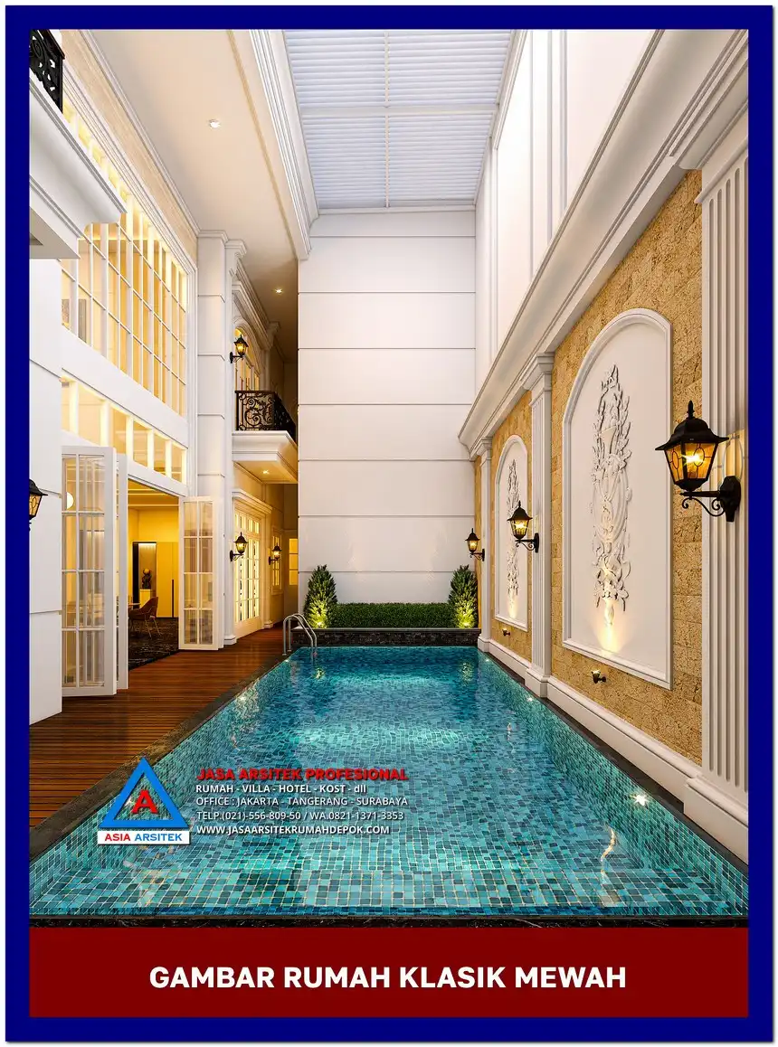 kolam renang Gambar Desain Rumah Klasik 2 Lantai di lahan 670 m2, gambar rumah klasik, desain rumah klasik, model rumah klasik, rumah klasik elegan, inspirasi rumah klasik, contoh rumah klasik