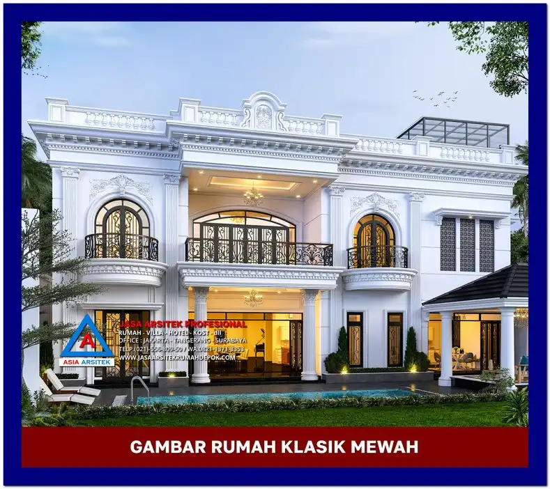 tampak belakang Gambar Desain Rumah Klasik Eropa 2 Lantai di lahan 24x35 meter, gambar rumah klasik, desain rumah klasik, model rumah klasik, rumah klasik elegan, inspirasi rumah klasik, contoh rumah klasik