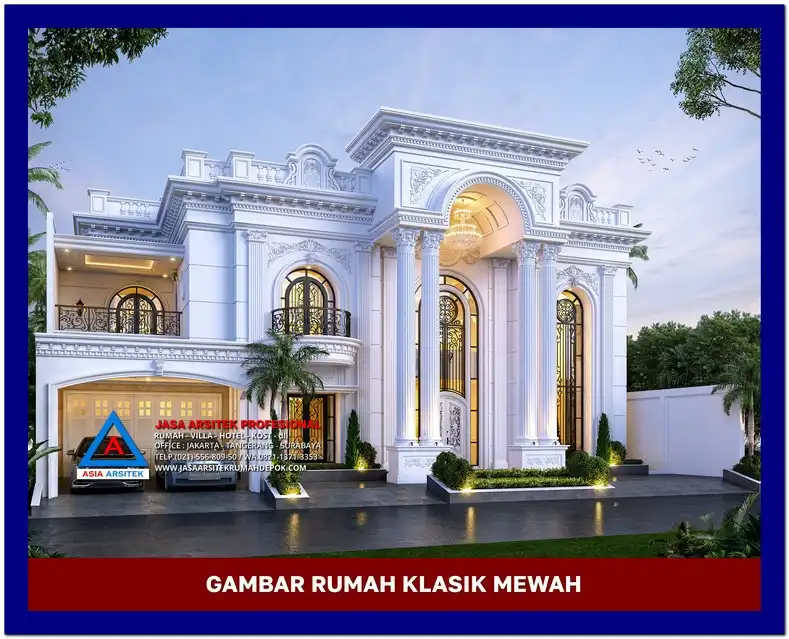 fasad rumah Gambar Desain Rumah Klasik Eropa 2 Lantai di lahan 24x35 meter, gambar rumah klasik, desain rumah klasik, model rumah klasik, rumah klasik elegan, inspirasi rumah klasik, contoh rumah klasik