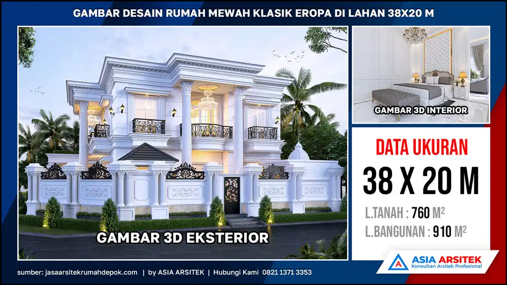 hd Gambar Desain Rumah Mewah Klasik Eropa di lahan 38x20 m, gambar rumah mewah, desain rumah mewah, arsitektur rumah mewah, rumah mewah modern