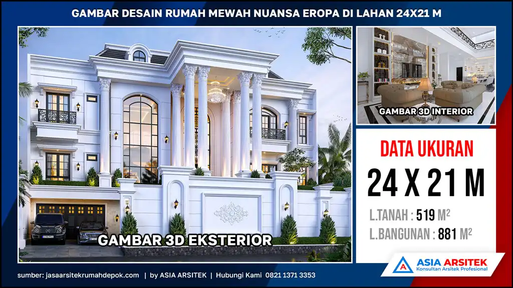hd Gambar Desain Rumah Mewah Nuansa Eropa di lahan 24x21 m, gambar rumah mewah, desain rumah mewah, arsitektur rumah mewah, rumah mewah modern