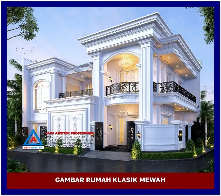 tampak depan Gambar Rumah Klasik 2 Lantai di lahan 13x17 meter, gambar rumah klasik, desain rumah klasik, model rumah klasik, rumah klasik elegan, inspirasi rumah klasik, contoh rumah klasik