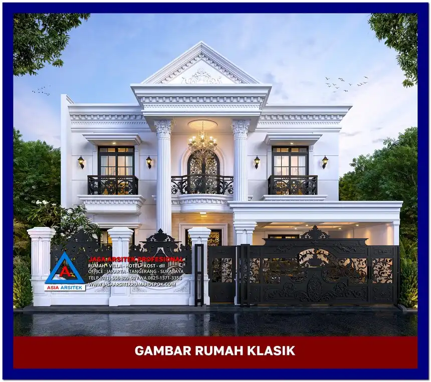 tampak depan Gambar Rumah Klasik 2 Lantai di lahan 14x19 meter, gambar rumah klasik, desain rumah klasik, model rumah klasik, rumah klasik elegan, inspirasi rumah klasik, contoh rumah klasik