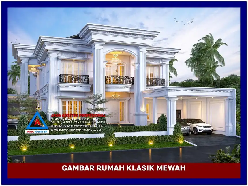 fasad Gambar Rumah Klasik Mewah 2 Lantai di lahan 34x24 meter, gambar rumah klasik, desain rumah klasik, model rumah klasik, rumah klasik elegan, inspirasi rumah klasik, contoh rumah klasik
