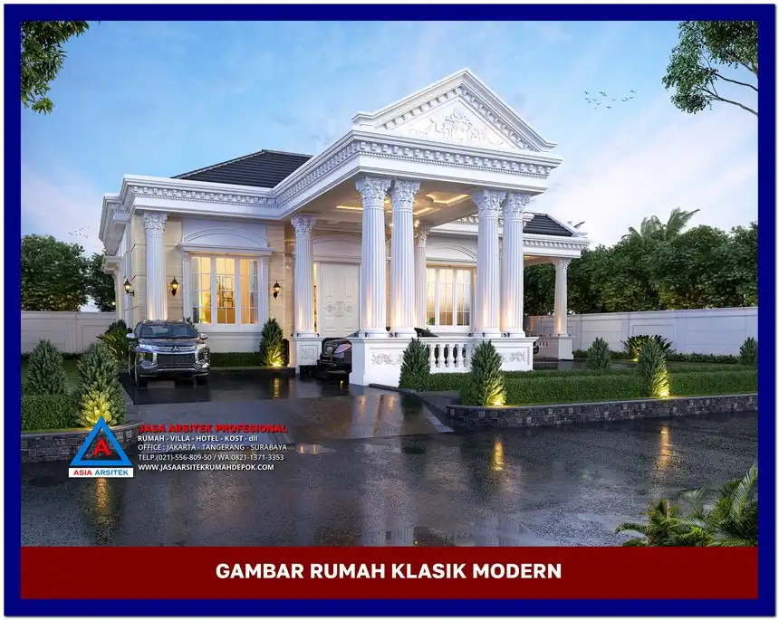 fasad Gambar Rumah Klasik Modern 1 Lantai di lahan 22x26 meter, gambar rumah klasik, desain rumah klasik, model rumah klasik, rumah klasik elegan, inspirasi rumah klasik, contoh rumah klasik
