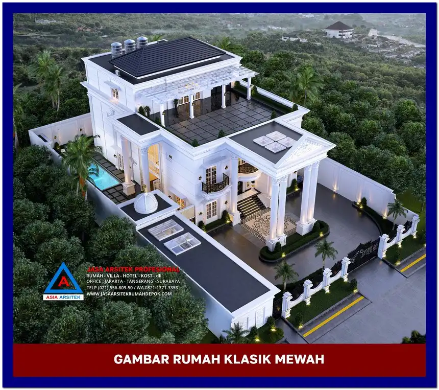 view atas Gambar Rumah Klasik Modern 4 Lantai di lahan 28x44 meter, gambar rumah klasik, desain rumah klasik, model rumah klasik, rumah klasik elegan, inspirasi rumah klasik, contoh rumah klasik