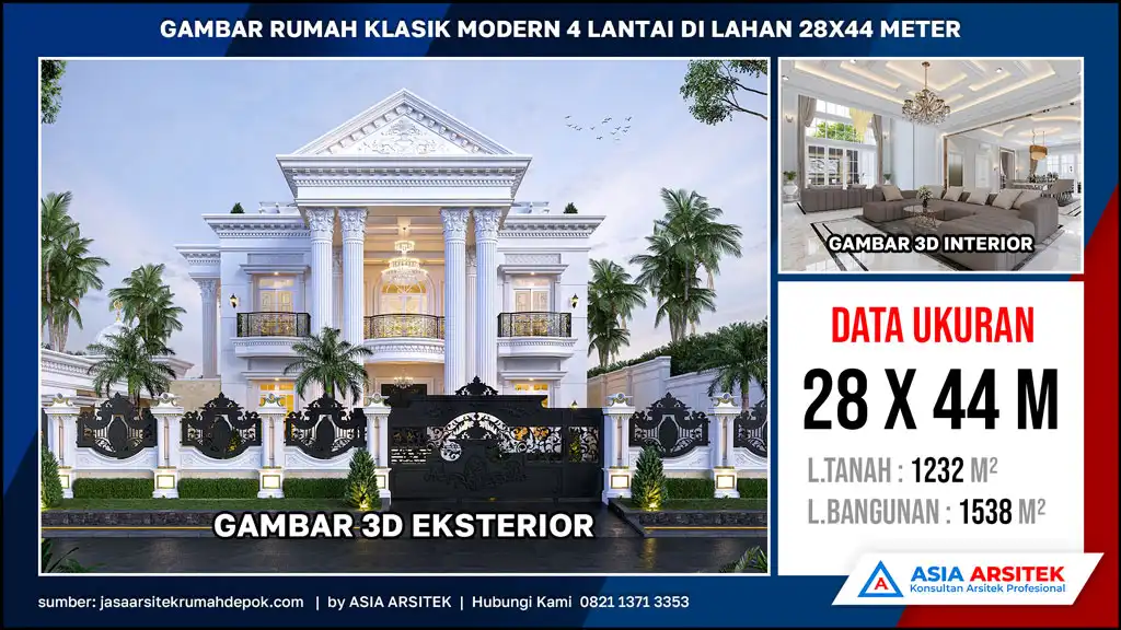 hd Gambar Rumah Klasik Modern 4 Lantai di lahan 28x44 meter, gambar rumah klasik, desain rumah klasik, model rumah klasik, rumah klasik elegan, inspirasi rumah klasik, contoh rumah klasik