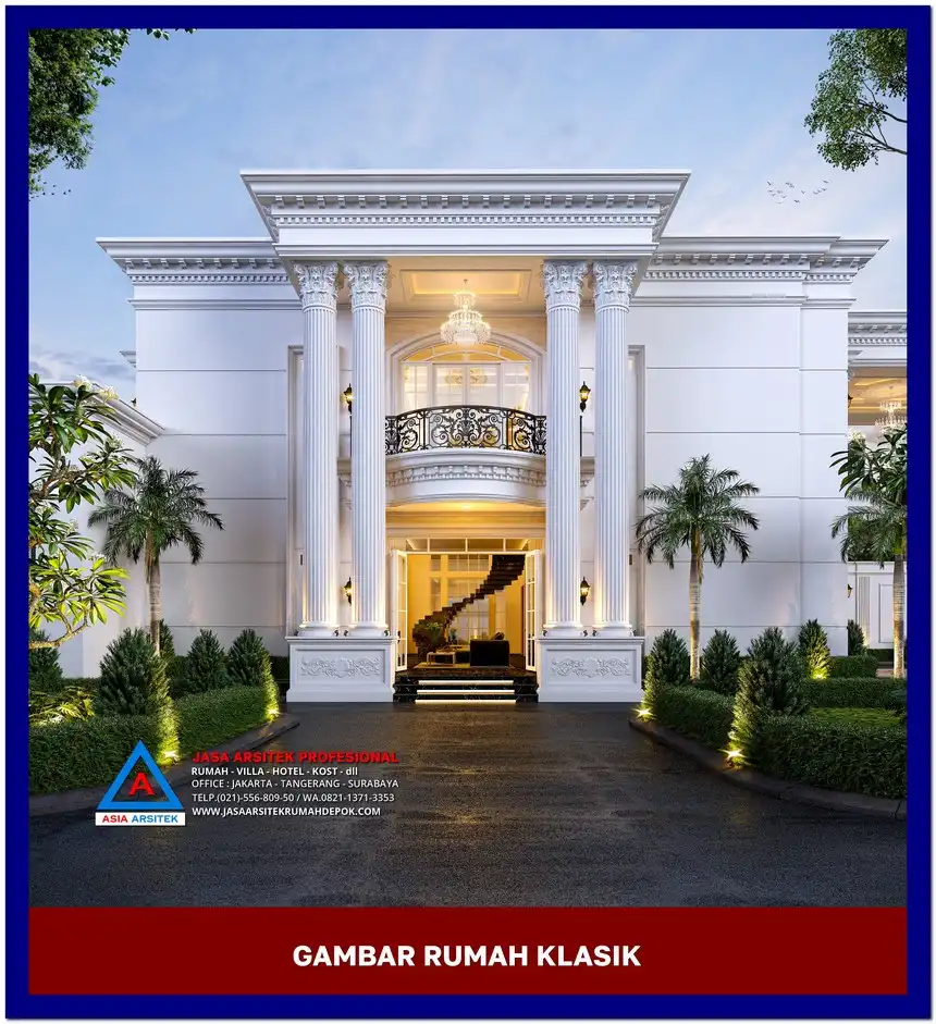 tampak samping kiri Gambar Rumah Klasik dengan Pilar Tinggi, gambar rumah klasik, desain rumah klasik, model rumah klasik, rumah klasik elegan, inspirasi rumah klasik, contoh rumah klasik