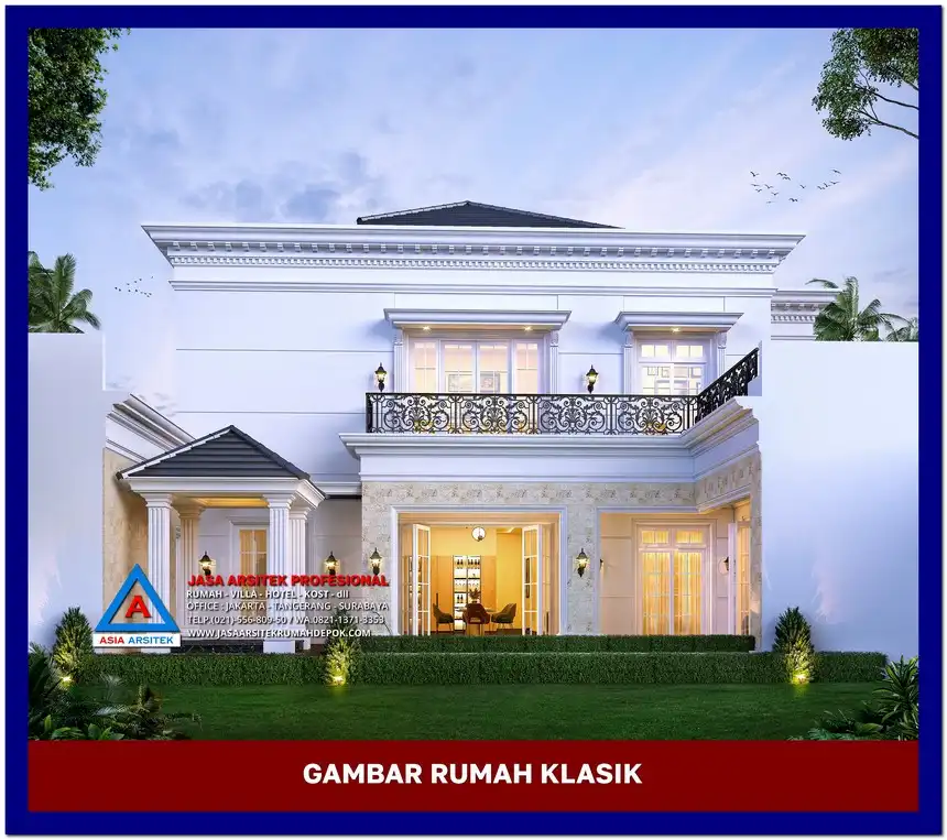 tampak belakang Gambar Rumah Klasik dengan Pilar Tinggi, gambar rumah klasik, desain rumah klasik, model rumah klasik, rumah klasik elegan, inspirasi rumah klasik, contoh rumah klasik