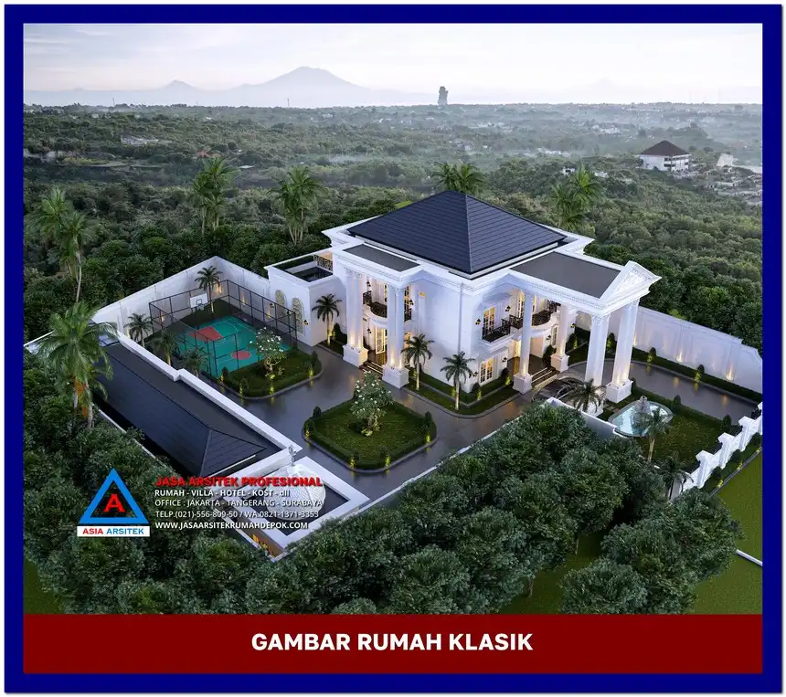 view atas Gambar Rumah Klasik dengan Pilar Tinggi, gambar rumah klasik, desain rumah klasik, model rumah klasik, rumah klasik elegan, inspirasi rumah klasik, contoh rumah klasik