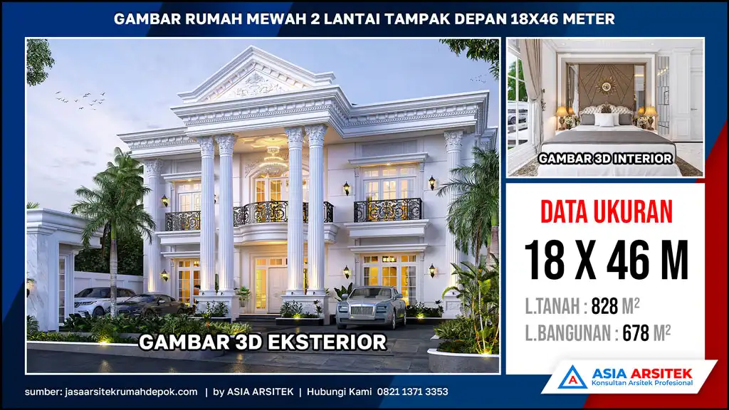 hd Gambar Rumah Mewah 2 Lantai Tampak Depan 18x46 meter, gambar rumah mewah, desain rumah mewah, arsitektur rumah mewah, rumah mewah modern