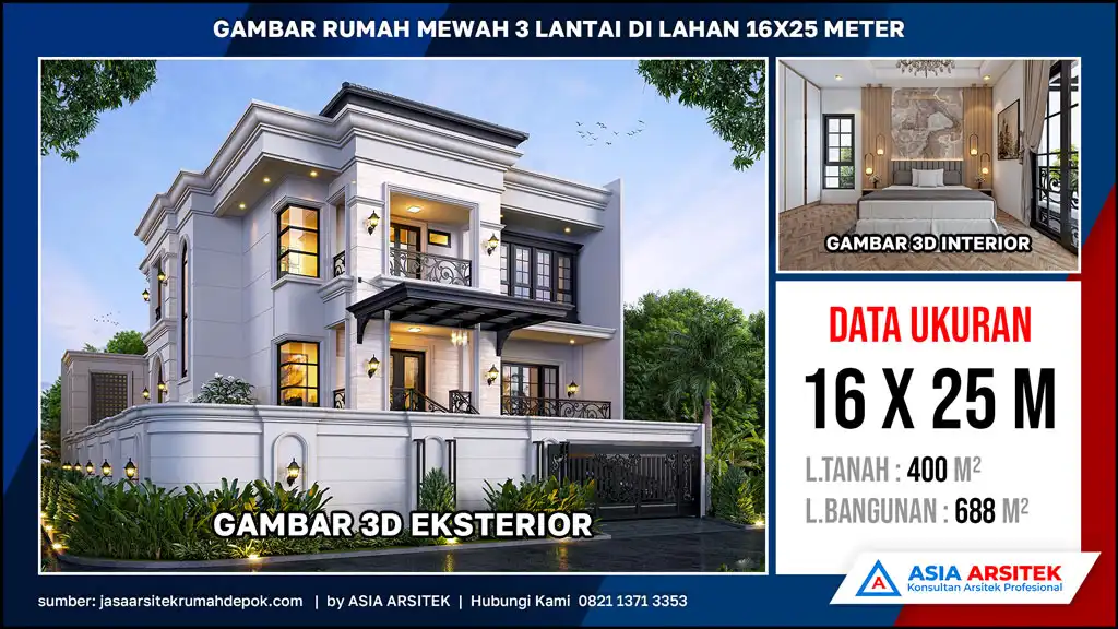HD Gambar Rumah Mewah 3 Lantai di lahan 16x25 meter, gambar rumah mewah, desain rumah mewah, arsitektur rumah mewah, rumah mewah modern