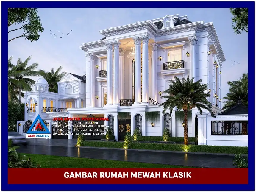 view depan kanan Gambar Rumah Mewah Klasik 3 Lantai di lahan 28x24 meter, gambar rumah mewah, desain rumah mewah, arsitektur rumah mewah, rumah mewah modern