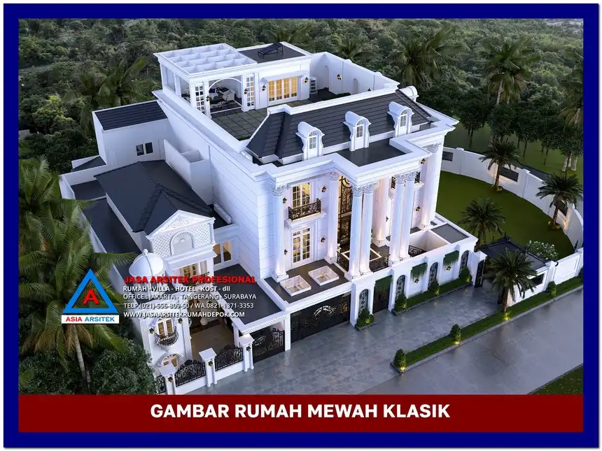 tampak atas rumah Gambar Rumah Mewah Klasik 3 Lantai di lahan 28x24 meter, gambar rumah mewah, desain rumah mewah, arsitektur rumah mewah, rumah mewah modern