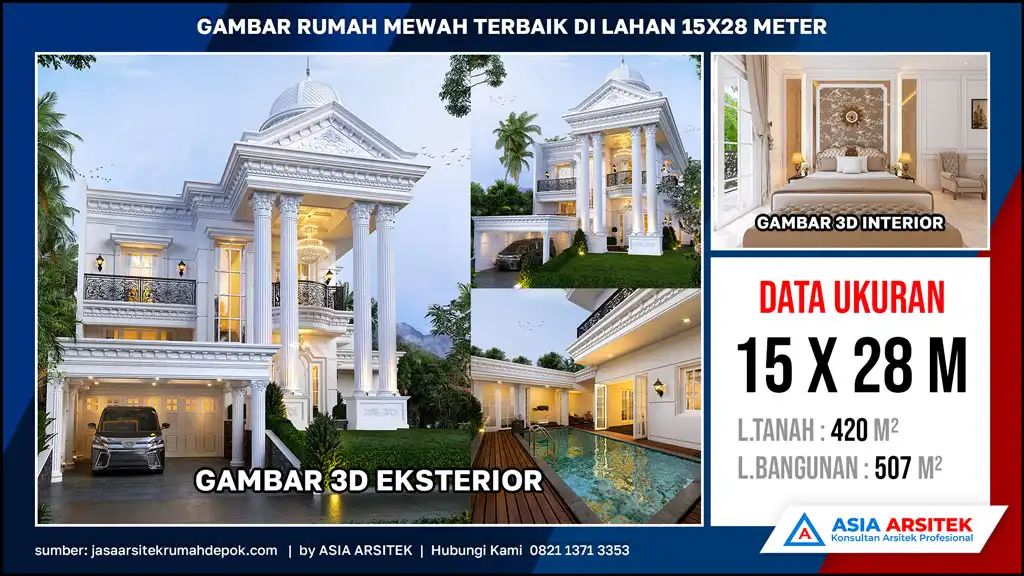 hd Gambar Rumah Mewah Terbaik di lahan 15x28 meter, gambar rumah mewah, desain rumah mewah, arsitektur rumah mewah, rumah mewah modern