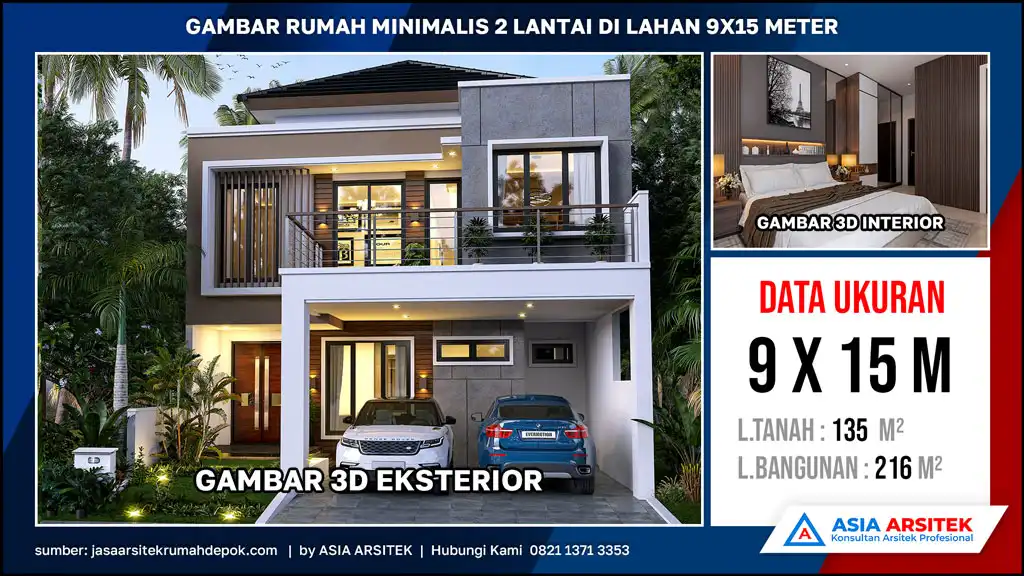 Gambar Rumah Minimalis 2 Lantai di Lahan 9x15 meter - Jasa Arsitek ...