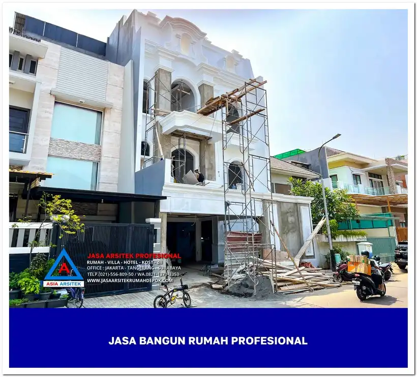 view depan bangunan Jasa Bangun Rumah Di Depok Jakarta Bandung Surabaya, jasa arsitek rumah, biaya bangun rumah per meter, jasa bangun rumah per meter, kontraktor bangun rumah, jasa bangun rumah borongan, harga bangun rumah per meter