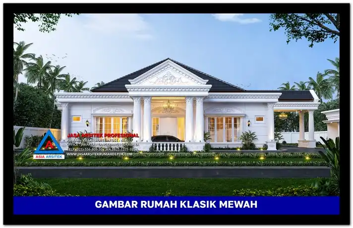tampak depan Gambar Rumah Klasik 1 Lantai 38x74 meter, gambar rumah klasik, desain rumah klasik, model rumah klasik, rumah klasik elegan, inspirasi rumah klasik, contoh rumah klasik