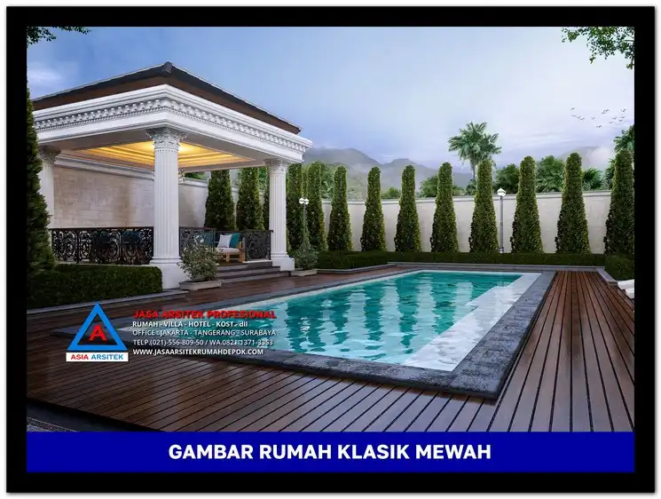 kolam renang Gambar Rumah Mewah Klasik 2 Lantai Luas 877 m2, gambar rumah mewah, desain rumah mewah, arsitektur rumah mewah, rumah mewah modern